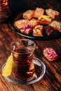 Tea in armudu glass with rahat lokum Royalty Free Stock Photo