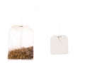 Tea bag with blank label on a string Royalty Free Stock Photo
