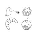 Tea bag, cookies, croissant cupcake. eps10 vector illustration. hand Royalty Free Stock Photo