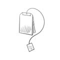 Tea bag in doodle style, vector illustration. Icon teabag for print and design. Isolated element on white background