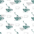 Tea Bag and Drink Tea Cup Vector Graphic Art Seamless Pattern Royalty Free Stock Photo