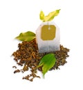 Tea bag with leaves Royalty Free Stock Photo