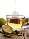 Tea in a bag, lime and sugar Royalty Free Stock Photo