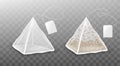 Tea bag pyramid shape isolated on transparent background