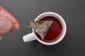 A tea bag in a white cup. Royalty Free Stock Photo