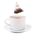 Tea bag in a white cup on a Royalty Free Stock Photo