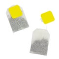 Tea bag with yellow label without inscription Royalty Free Stock Photo