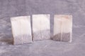 Tea bags close up on gray background Royalty Free Stock Photo