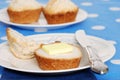 Tea biscuit with butter on a plate Royalty Free Stock Photo