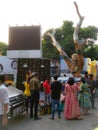 Tea break at kolkata International film festival Nandan campus with a background of human tree,giant screen . Royalty Free Stock Photo