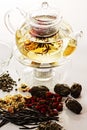 Tea brewing in transparent teapot Royalty Free Stock Photo