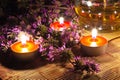 Tea candles and lavender Royalty Free Stock Photo