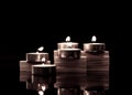 Tea Candles on Wood Blocks Royalty Free Stock Photo