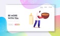 Tea Ceremony Landing Page Template. Asian Culture, Tradition and Tea Drinking Ritual. Tiny Male Character Carry Huge Cup