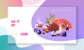 Tea Ceremony Landing Page Template. People Growing, Care, Collecting Produce Sell and Drink Tea