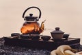 Tea ceremony on the river bank Royalty Free Stock Photo