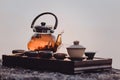 Tea ceremony on the river bank Royalty Free Stock Photo