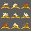 Tea ceremony vector cartoon teapots and cups