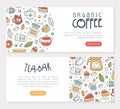 Tea and Coffee Bar Advertising Landing Page Vector Template Royalty Free Stock Photo