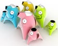 Tea and coffee children`s service designed in the form of cartoon characters stylized for different animals. 3D