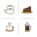 Tea and coffee color icons set