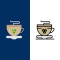 Tea, Coffee, Cup, Ireland Icons. Flat and Line Filled Icon Set Vector Blue Background