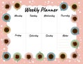 Tea and coffee cups weekly planner and to do list. Morning cafe or restaurant breakfast. Cozy lagom scandinavian style template