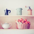 Tea and coffee equipment in kitchen with retro filter
