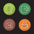 Tea and coffee flat linear long shadow icons set Royalty Free Stock Photo