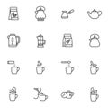 Tea and coffee making line icons set