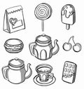 Tea, coffee, pastry, Cakes and macaroons icons