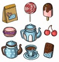 Tea, coffee, pastry, Cakes and macaroons icons