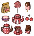 Tea, coffee, pastry, Cakes and macaroons icons