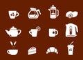 Tea and coffee. Set of linear icons for coffeeshop.