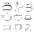 Tea and coffee set. Vector illustration on the theme of dishes and kitchen utensils Royalty Free Stock Photo