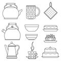 Tea and coffee set. Vector illustration on the theme of dishes and kitchen utensils Royalty Free Stock Photo