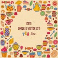 Tea coffee sweets doodles collection