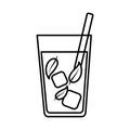 Tea, cold fresh glass cup tea ice cubes line icon