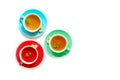 Tea Collection of three different types of tea - mint, hibiscus and herbal tea in cups on white. Royalty Free Stock Photo
