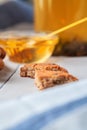 Tea with cookies on sackcloth background close up Royalty Free Stock Photo