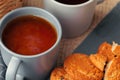 Tea with cookies on sackcloth background close up Royalty Free Stock Photo