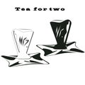 Tea couple cup black and white lettering on a tray tea for two hand sign Mr. and Mrs. vector light background