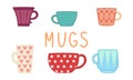 Cartoon coffee or tea mugs, set of cups icons, editable vector illustration for decoration, card, print Royalty Free Stock Photo