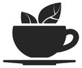 Tea cup black icon. Flavored leaves in ceramic mug