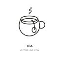 Tea cup black line icon green hot drink vector Royalty Free Stock Photo