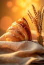 tea cup drink morning bokeh background bakery table croissant food background breakfast. Generative AI.