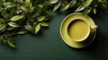 tea cup filled with aromatic, herbal tea adorned with leaves, creating a citrusy and rejuvenating experience. Royalty Free Stock Photo
