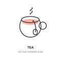 Tea cup flat line icon green hot drink logo vector Royalty Free Stock Photo