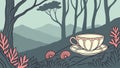 Tea Cup in Forest Landscape Vector Illustration, vector design Generative AI Royalty Free Stock Photo