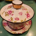 Tea cup Gaiwan, Pink floral motif Royalty Free Stock Photo